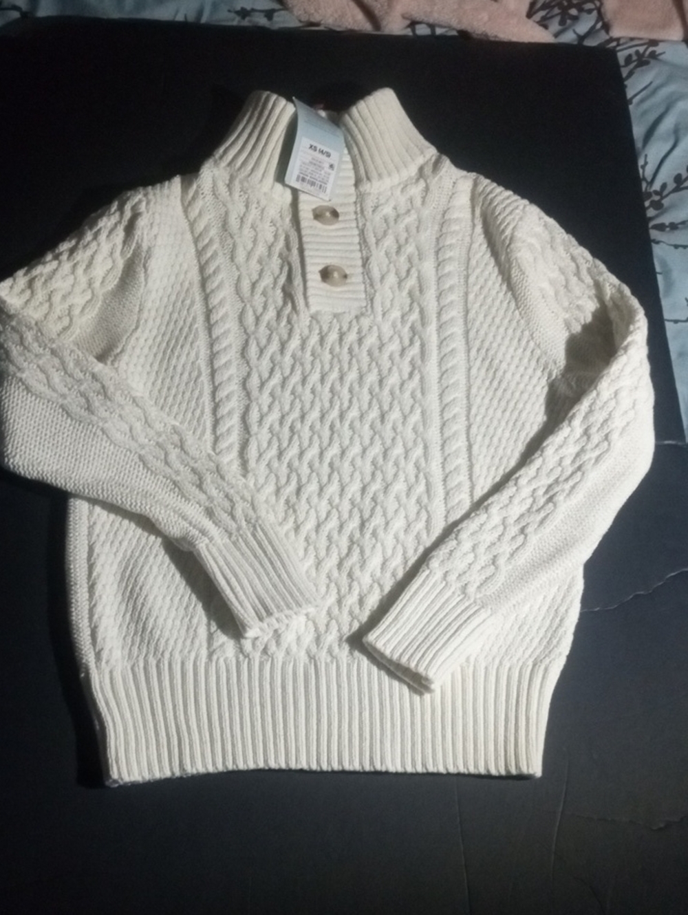 Cat & Jack Cream Cable Knit Sweater with Button Placket XS 4/5 NWT